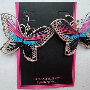 Silk Butterfly Thread  Dangle Earrings Nature Jewelry.